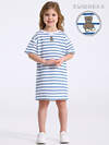 Апрель Платье 581655 1ДПК5079001н полоска белый+синий/ Мишка-тедди вышивка