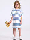 Апрель Платье 581655 1ДПК5079001н полоска белый+синий/ Мишка-тедди вышивка
