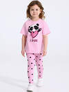 Апрель Комплект 582290 2ДДР5705001н светло-розовый+черные сердечки на светло-розовом / Влюбленная панда