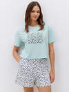 Omsa Пижама 589384 OmD 0234D CONFETTI Пижама женская (Футболка укорочен.+шорты), СО Menta/Multicolor (Мультиколор)