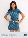 Omsa Пижама 608724 OmD 0260D POINTELLE PRINT AW26 Пижама женская (Футболка+Шорты), СО Navy (Синий)