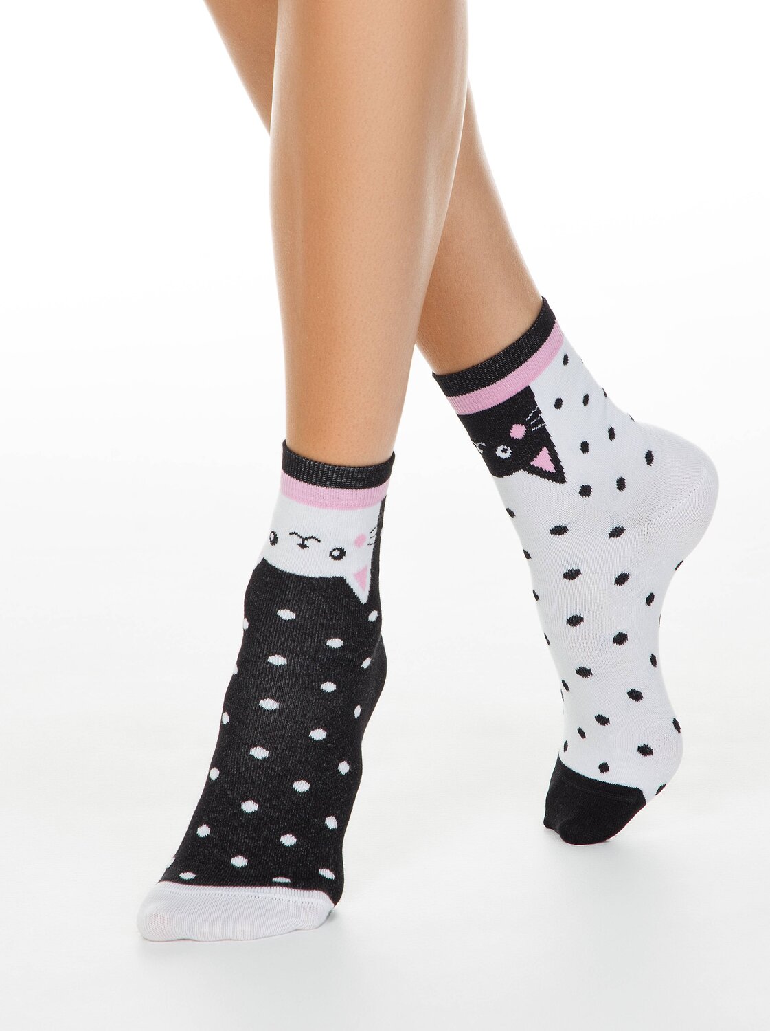 Conte elegant Носки 189346 HAPPY c рисунками "Котики" Черный-белый