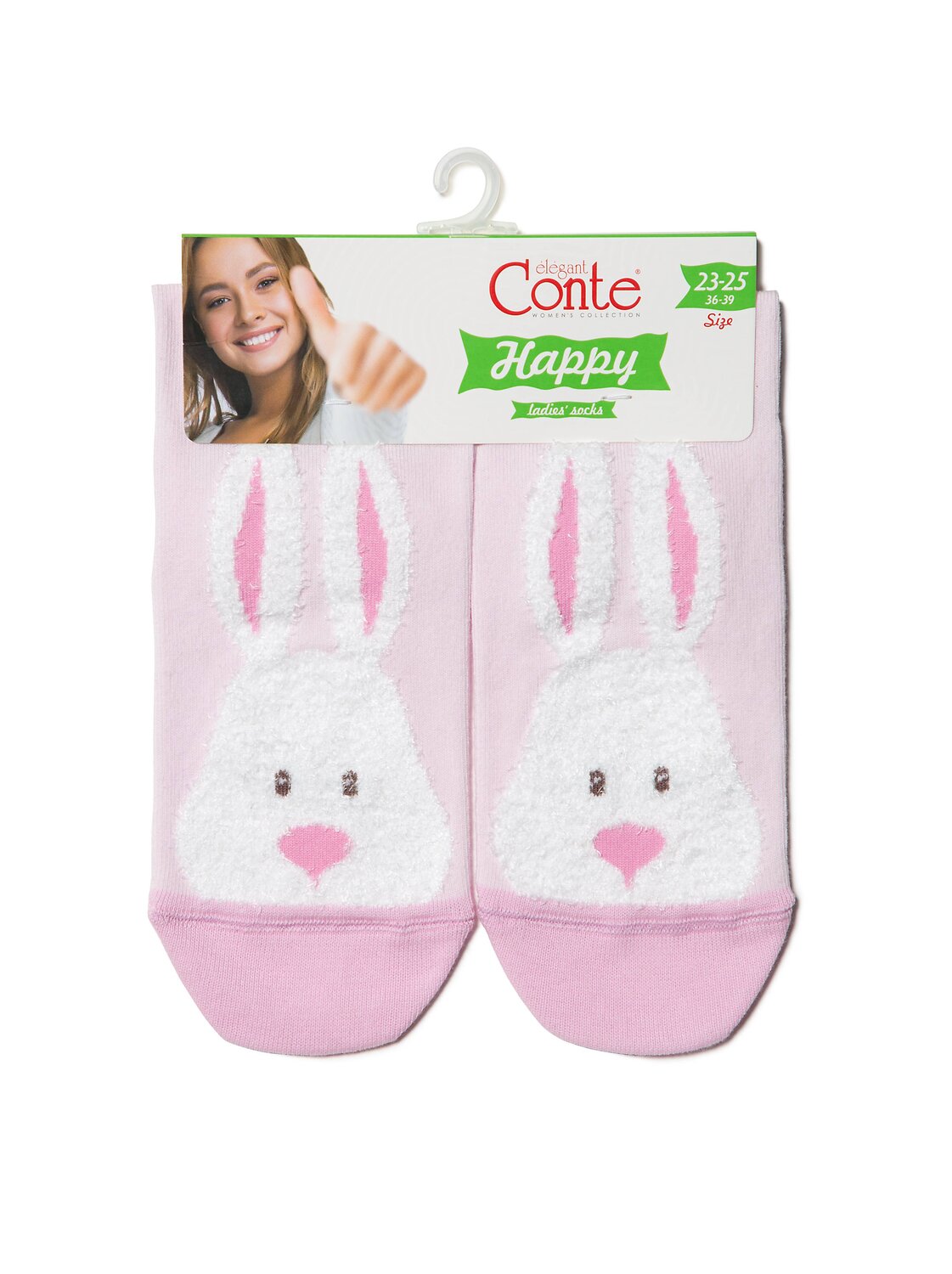 Conte elegant Носки 192569 HAPPY с пушистым рисунком "Зайчик" Светло-розовый