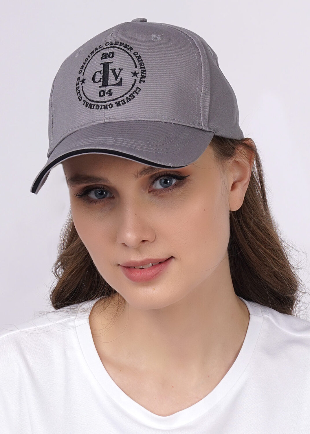 CLEVER Кепка 263477 13 кант CLV х/б серый/чёрный