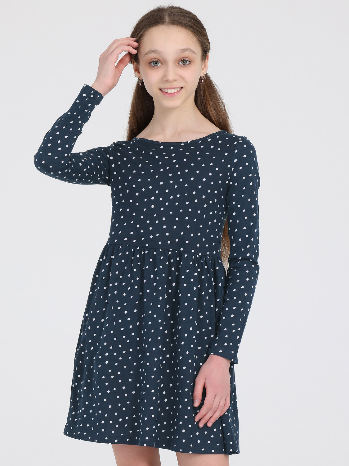 Апрель Платье 290338 1ДПД4017001н белые пятнышки на темно-синем