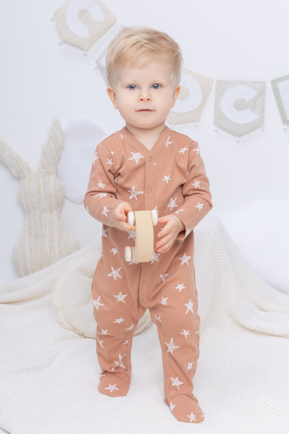 CROCKID Комбинезон 291038 К 6025-2уп бежевый, маленькие звезды