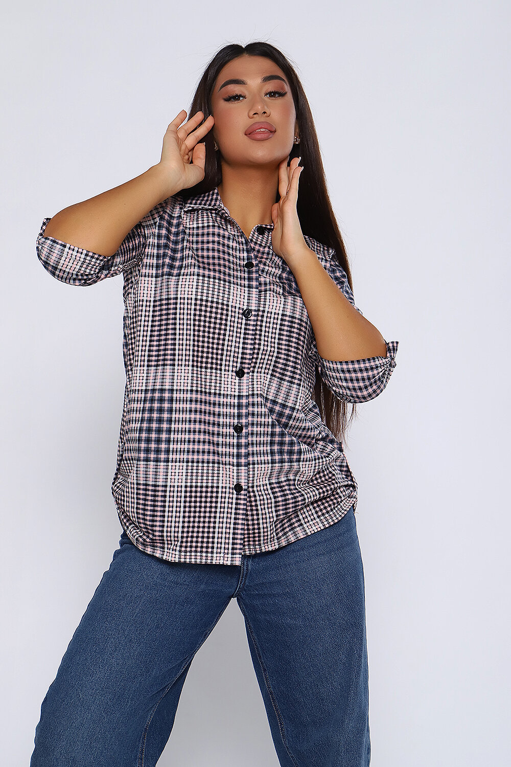 Натали Туника 334176 36668 серо-розовая клетка