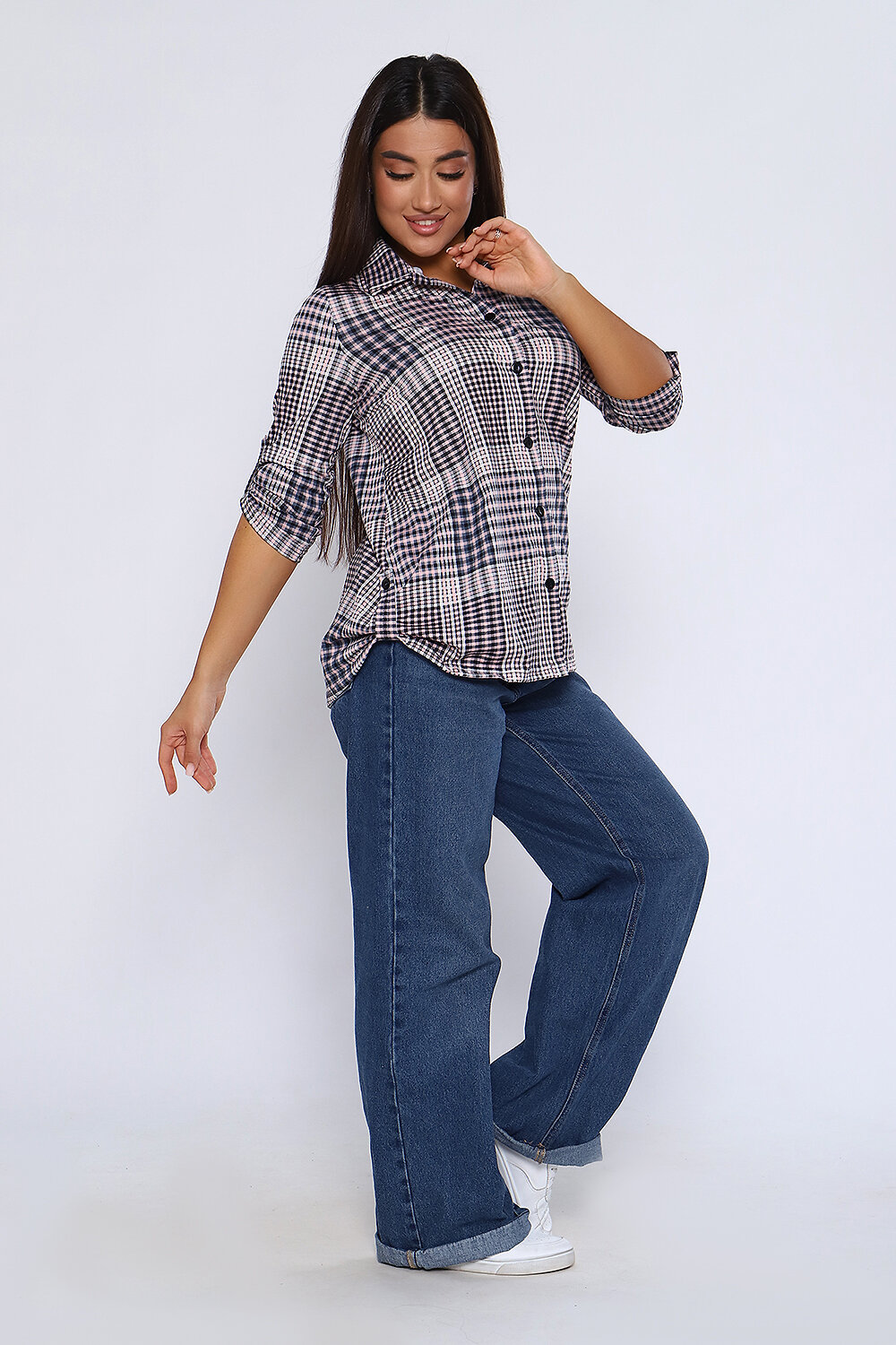 Натали Туника 334176 36668 серо-розовая клетка