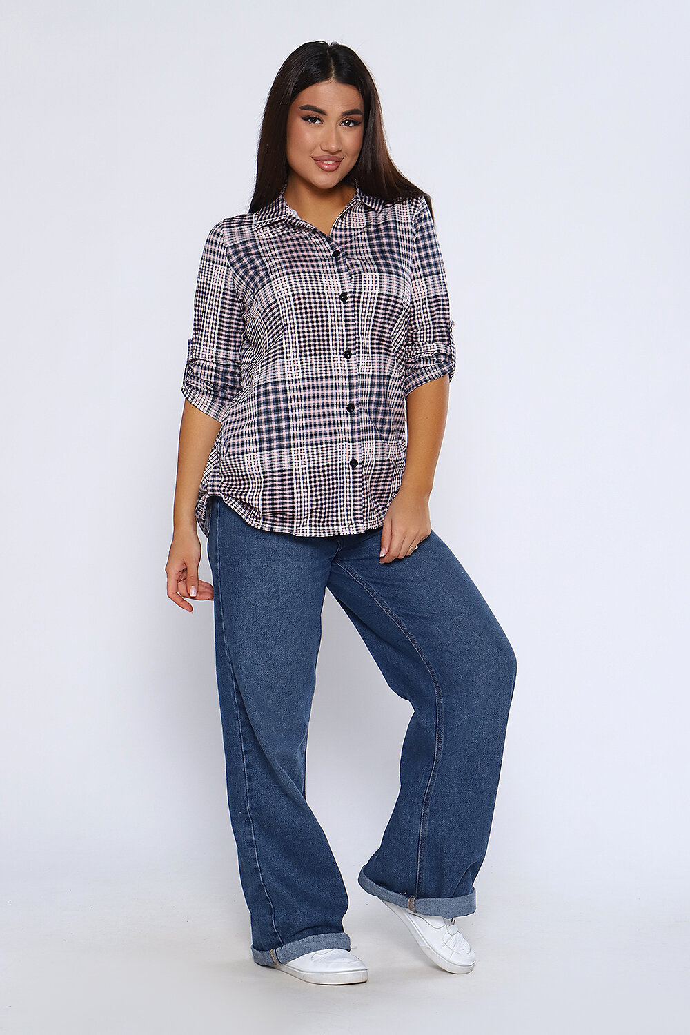 Натали Туника 334176 36668 серо-розовая клетка