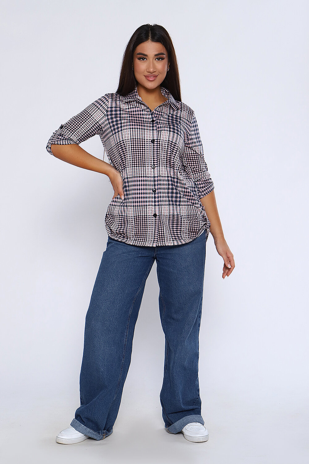 Натали Туника 334176 36668 серо-розовая клетка