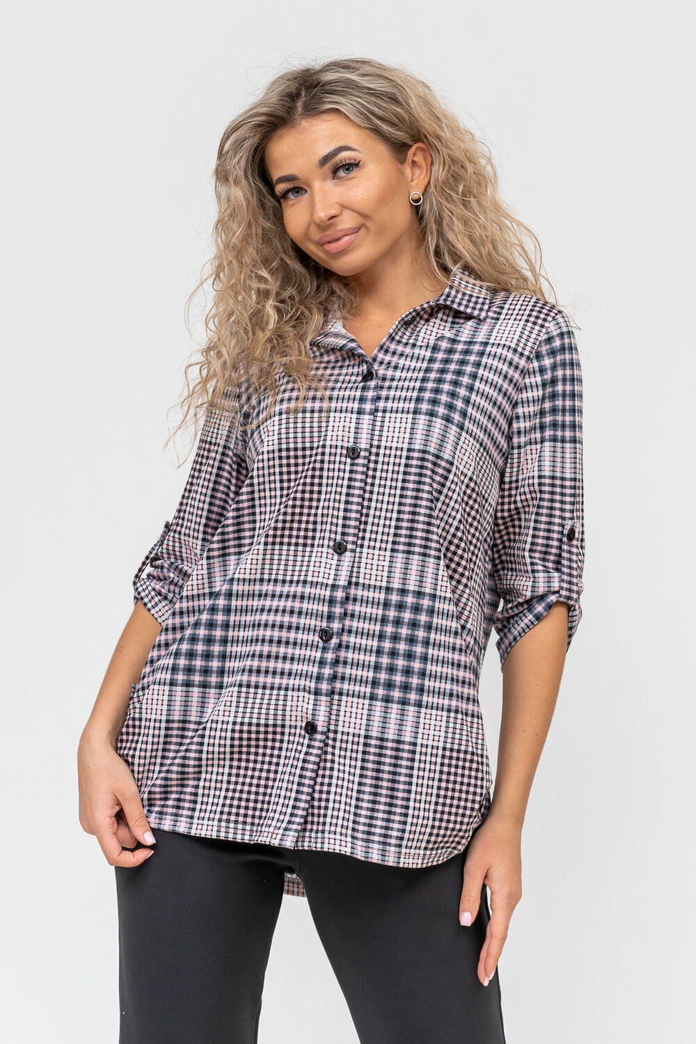 Натали Туника 334176 36668 серо-розовая клетка