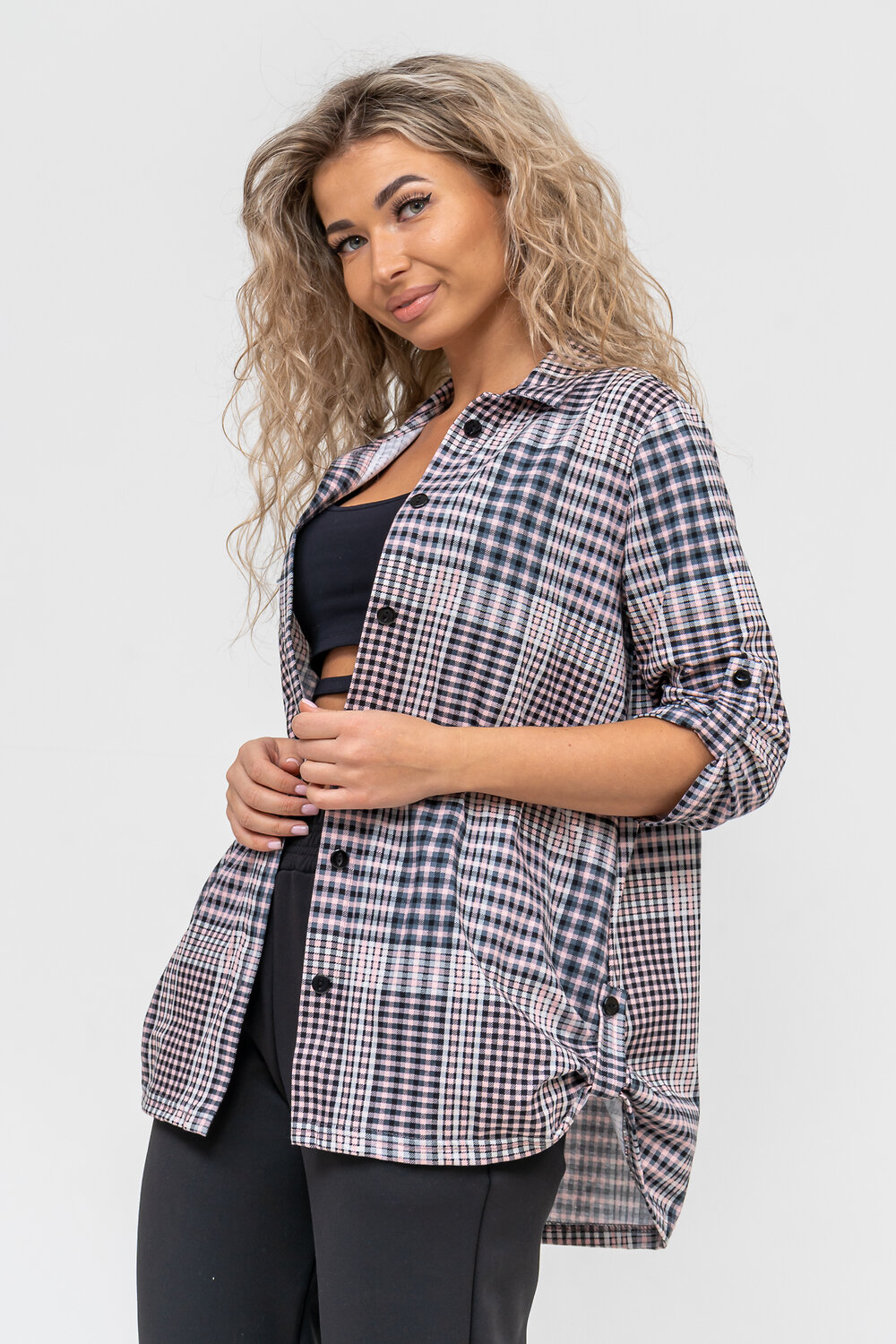 Натали Туника 334176 36668 серо-розовая клетка