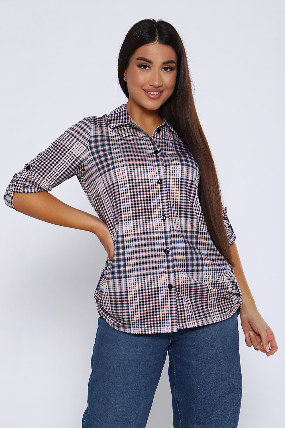 Натали Туника 334176 36668 серо-розовая клетка