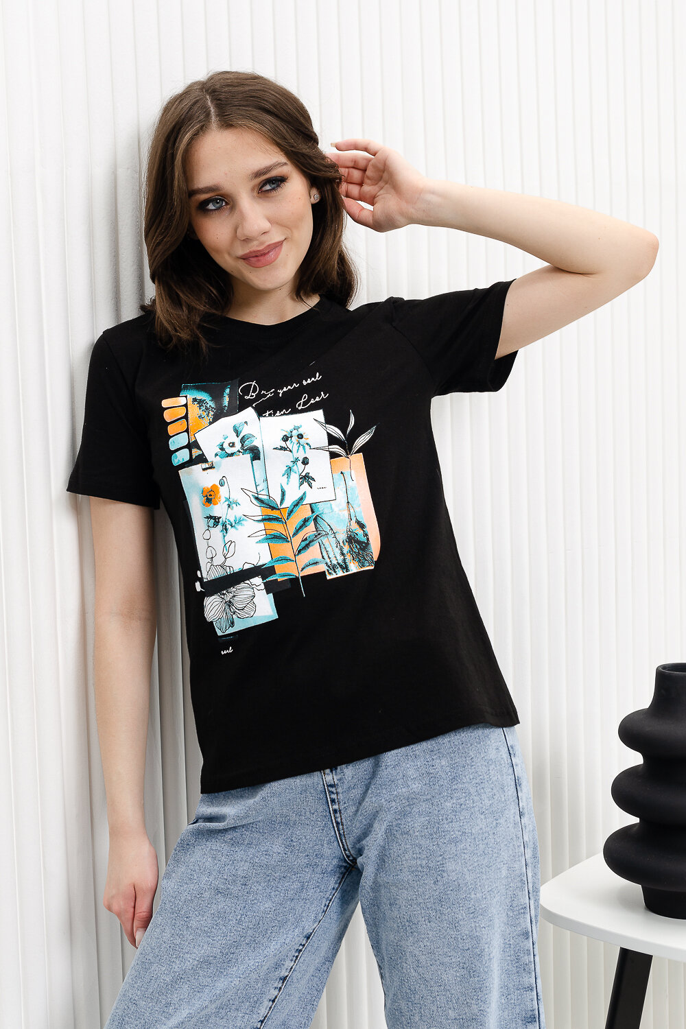 Натали Футболка 336483 67079 черный+открытки