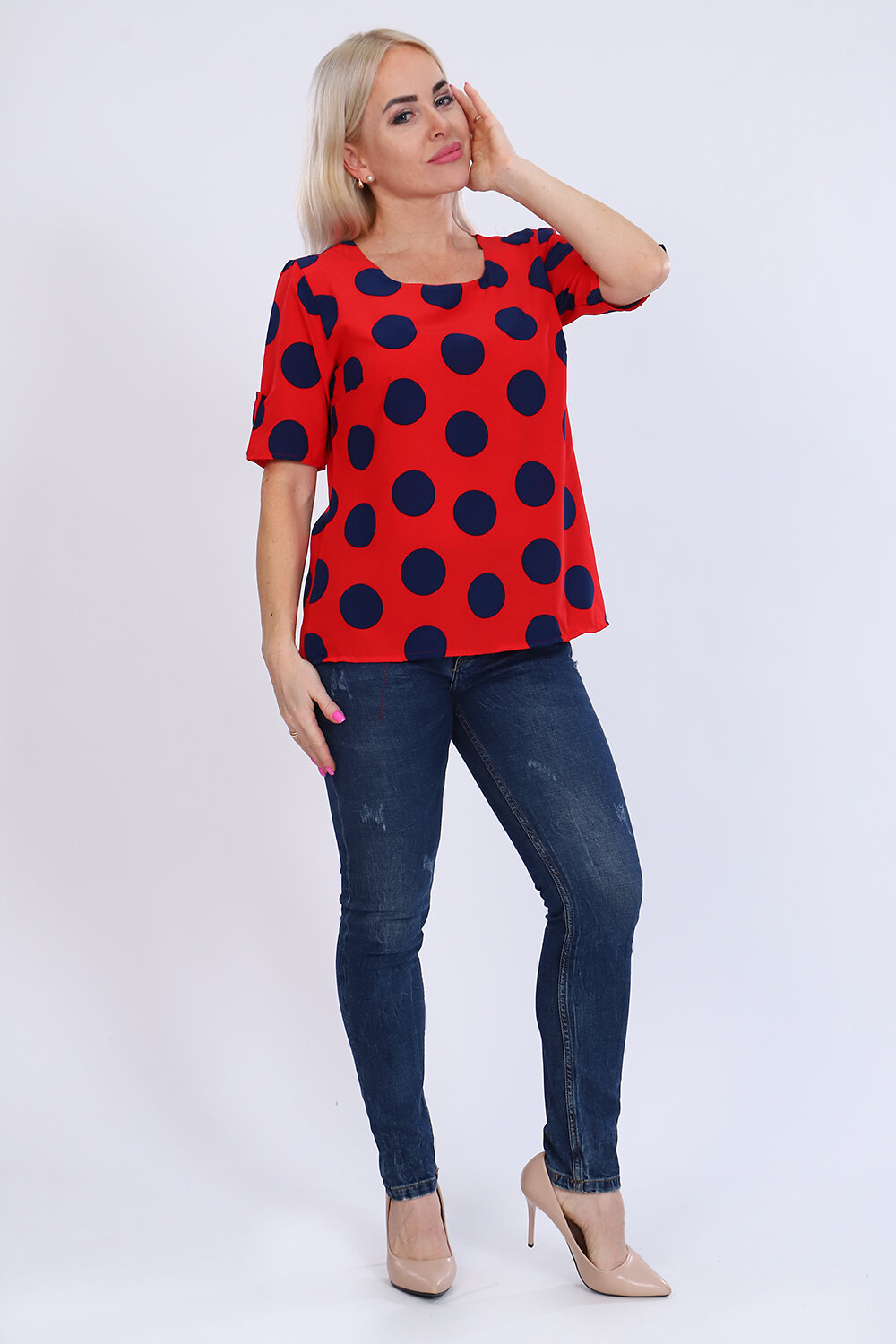 Натали Туника 384218 52251 красный+синий горох