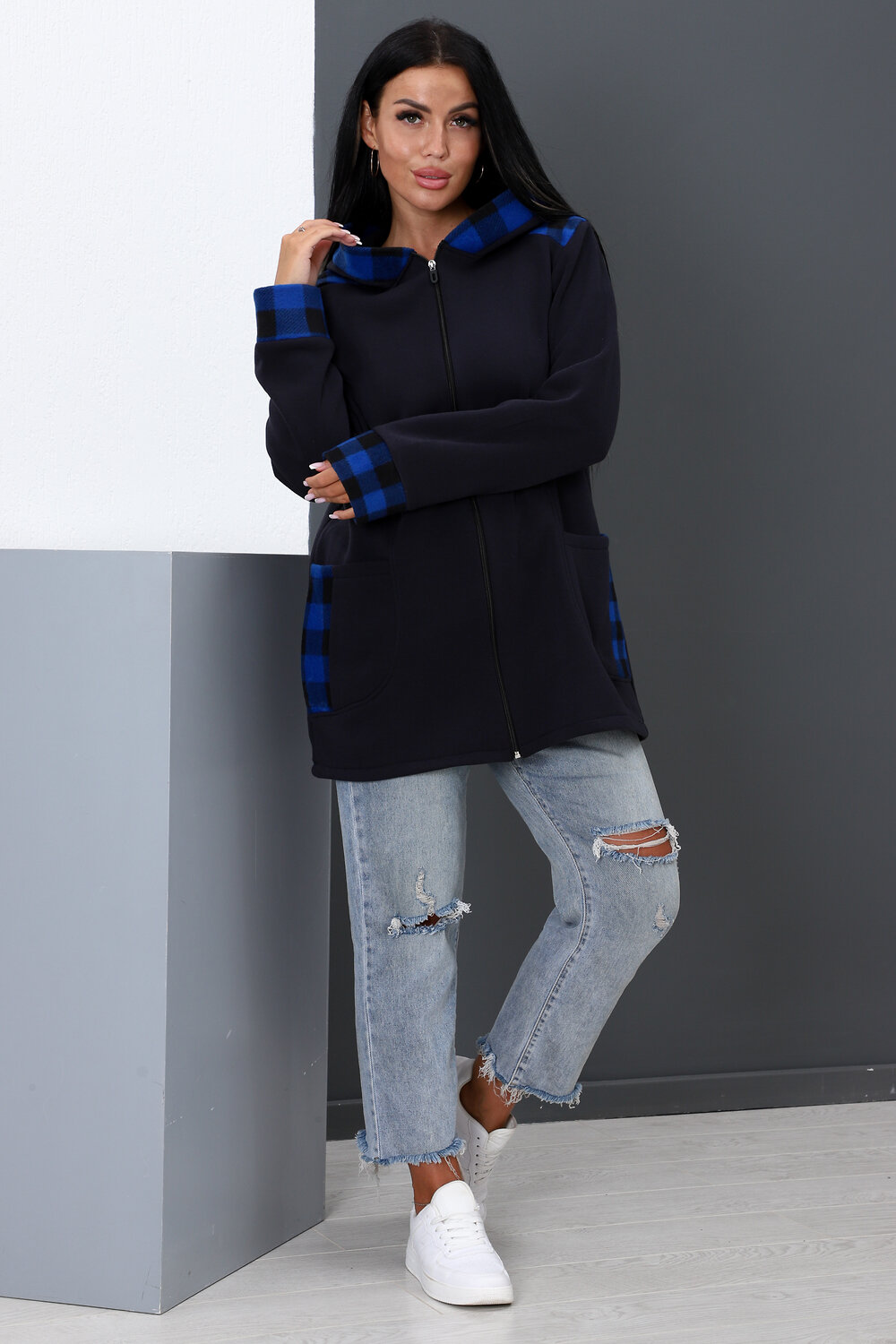 Натали Толстовка 396526 52223 клетка синяя