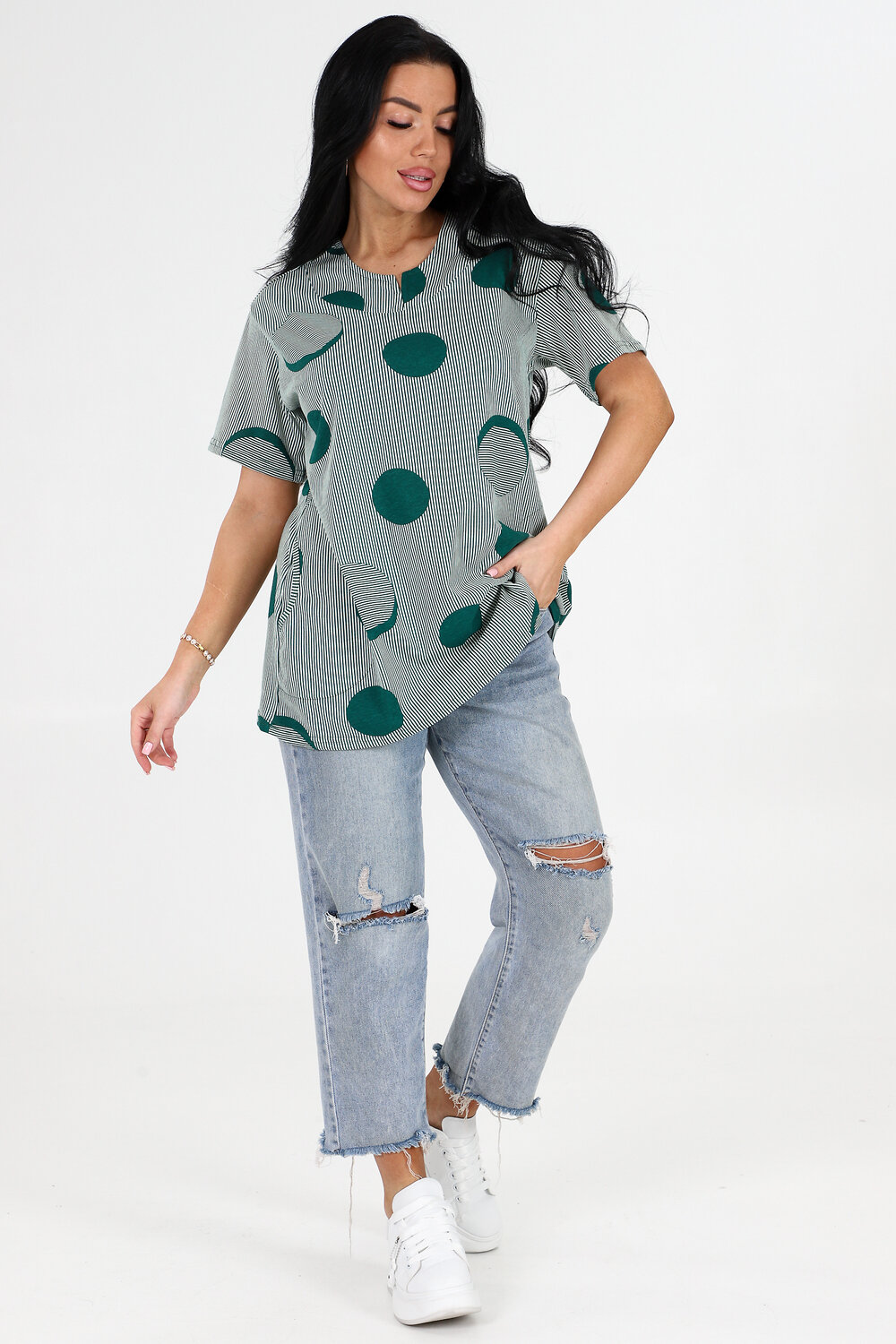 Натали Туника 406026 6087 зеленая полоска