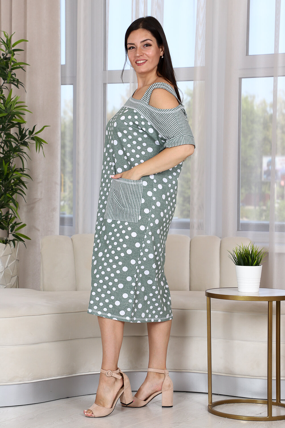 Натали Платье 407300 9152 полоса горох хаки