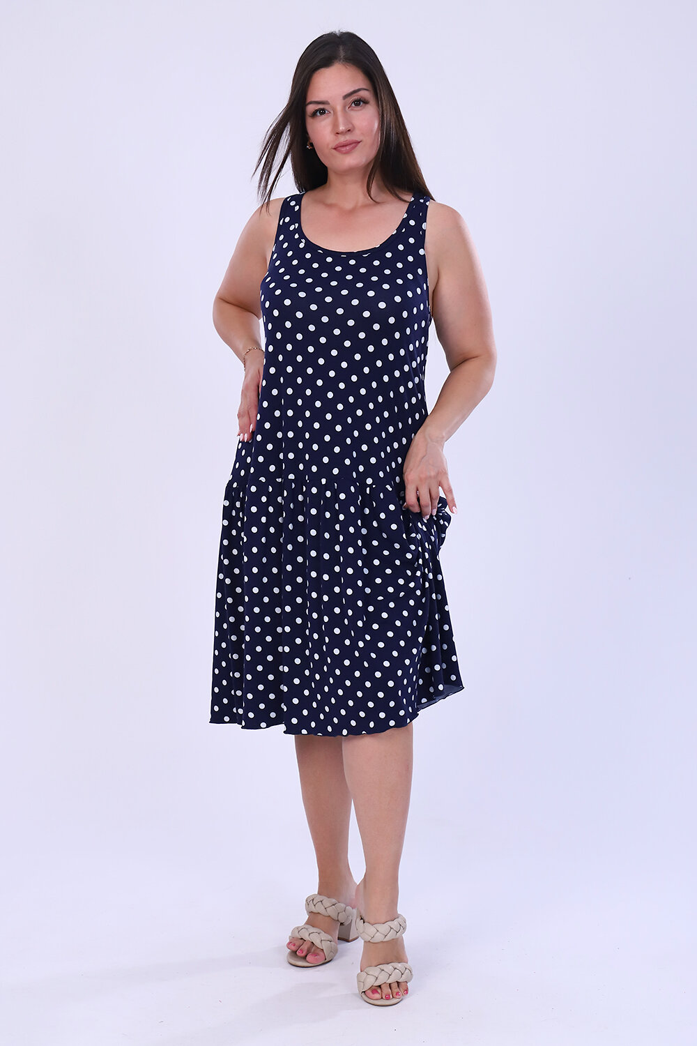 Натали Сарафан 407866 47097 синий горох