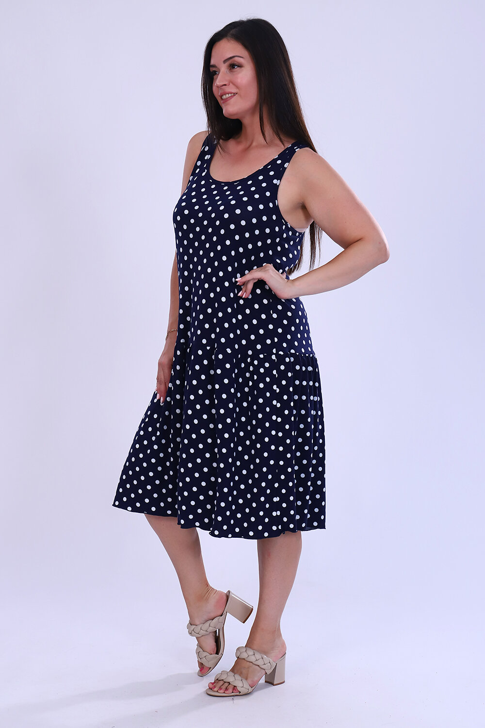 Натали Сарафан 407866 47097 синий горох