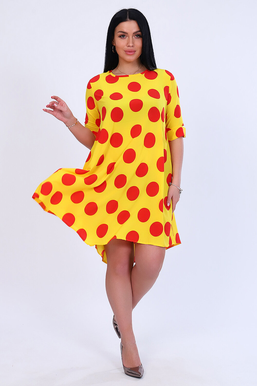 Натали Платье 418504 52262 желтый+красный горох