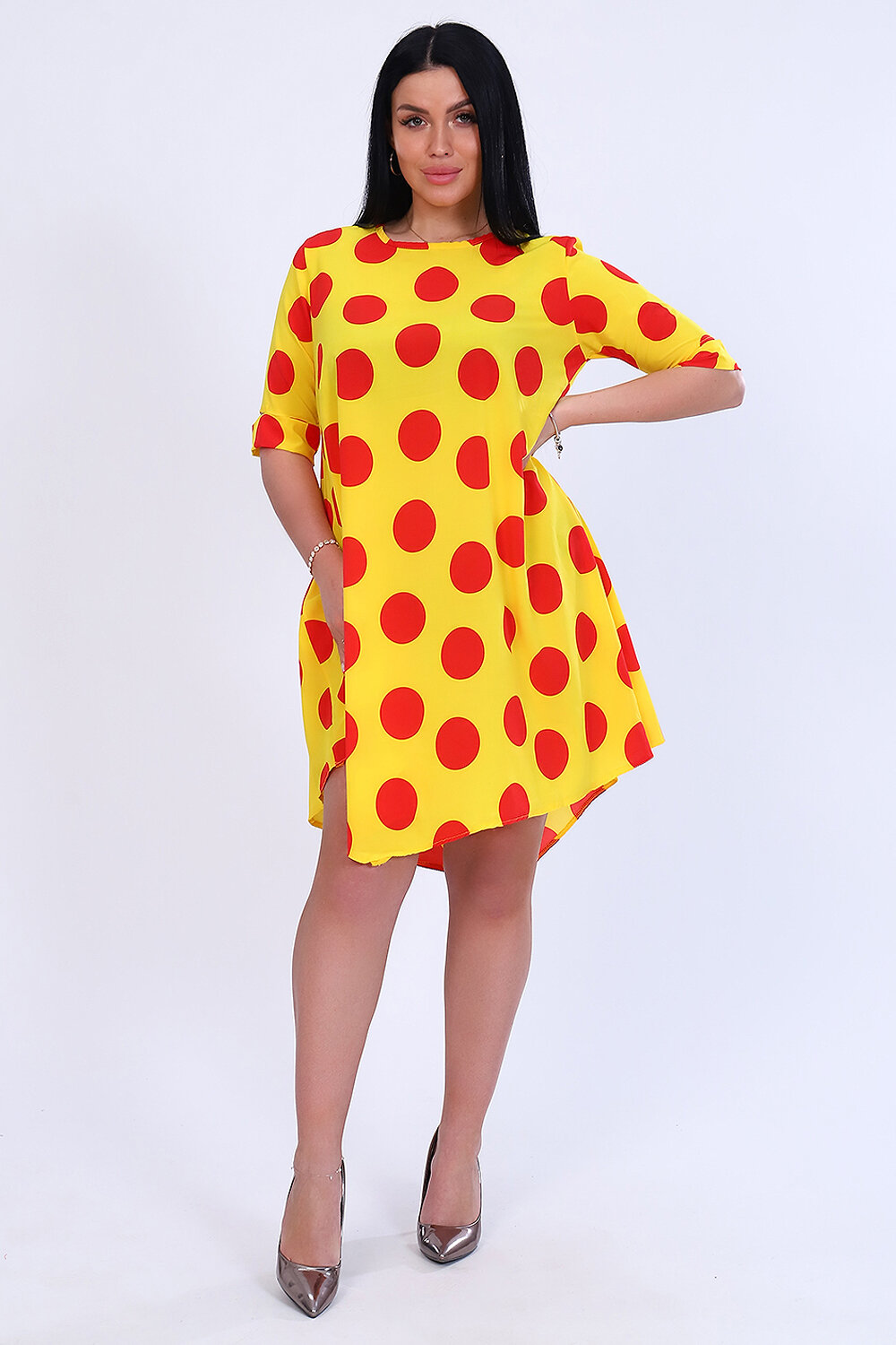 Натали Платье 418504 52262 желтый+красный горох