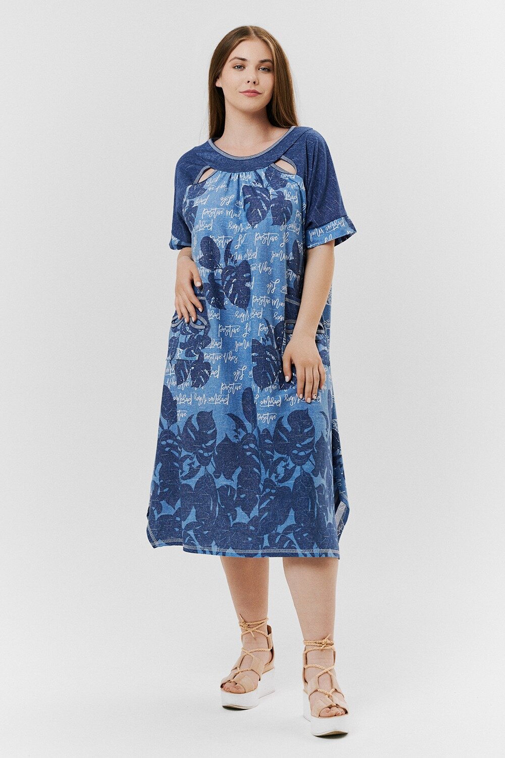 Натали Платье 418916 9136 монстеры синие