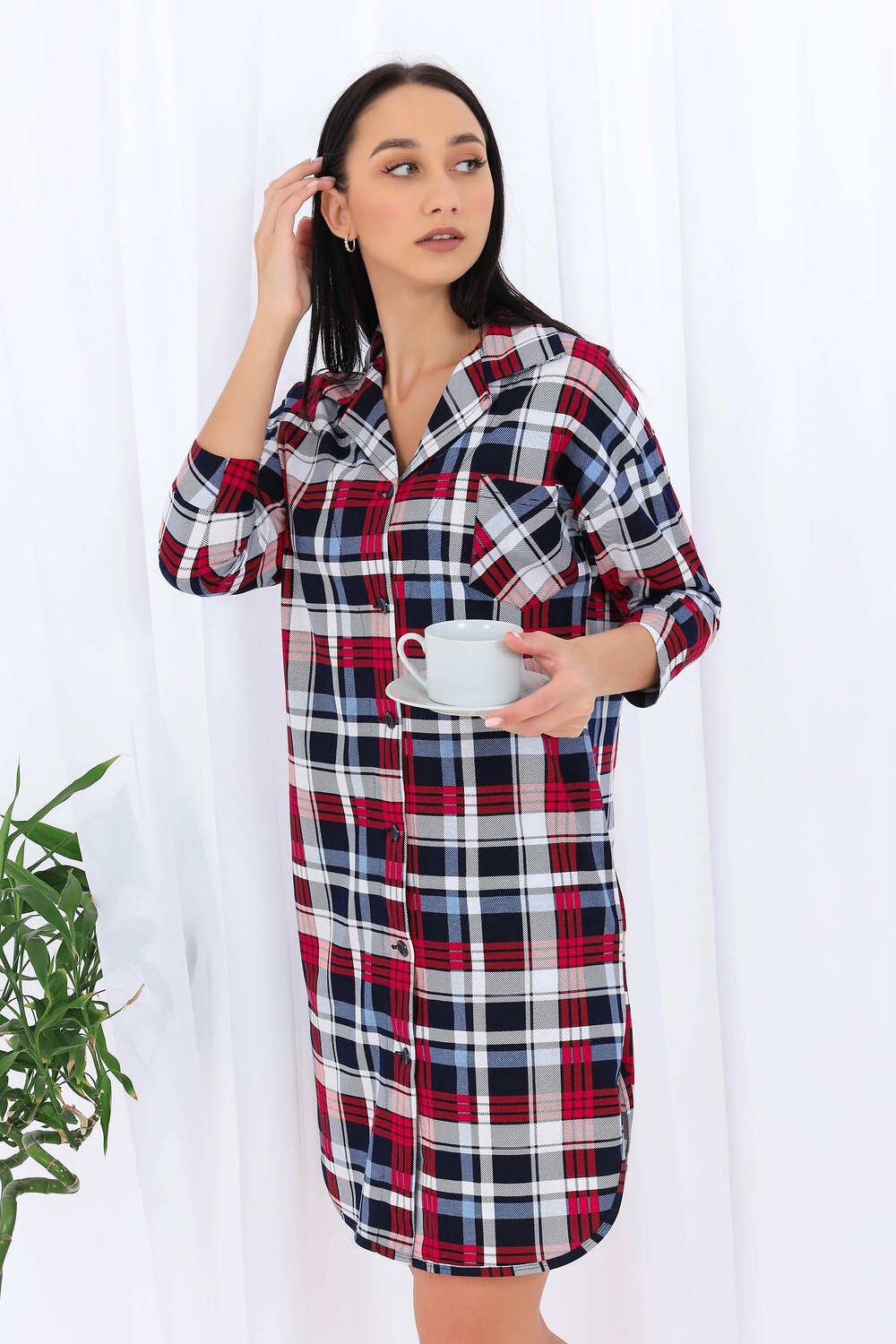 Натали Халат 420753 21532 синяя клетка