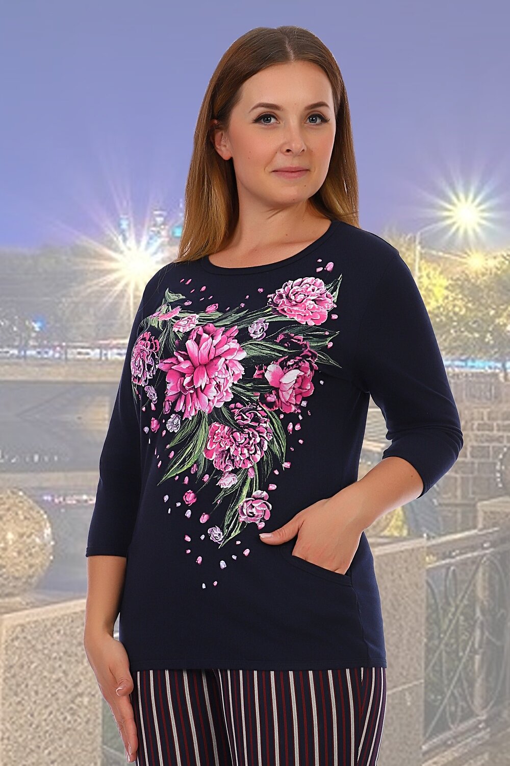 Натали Джемпер 421707 Джемпер Пионы синий