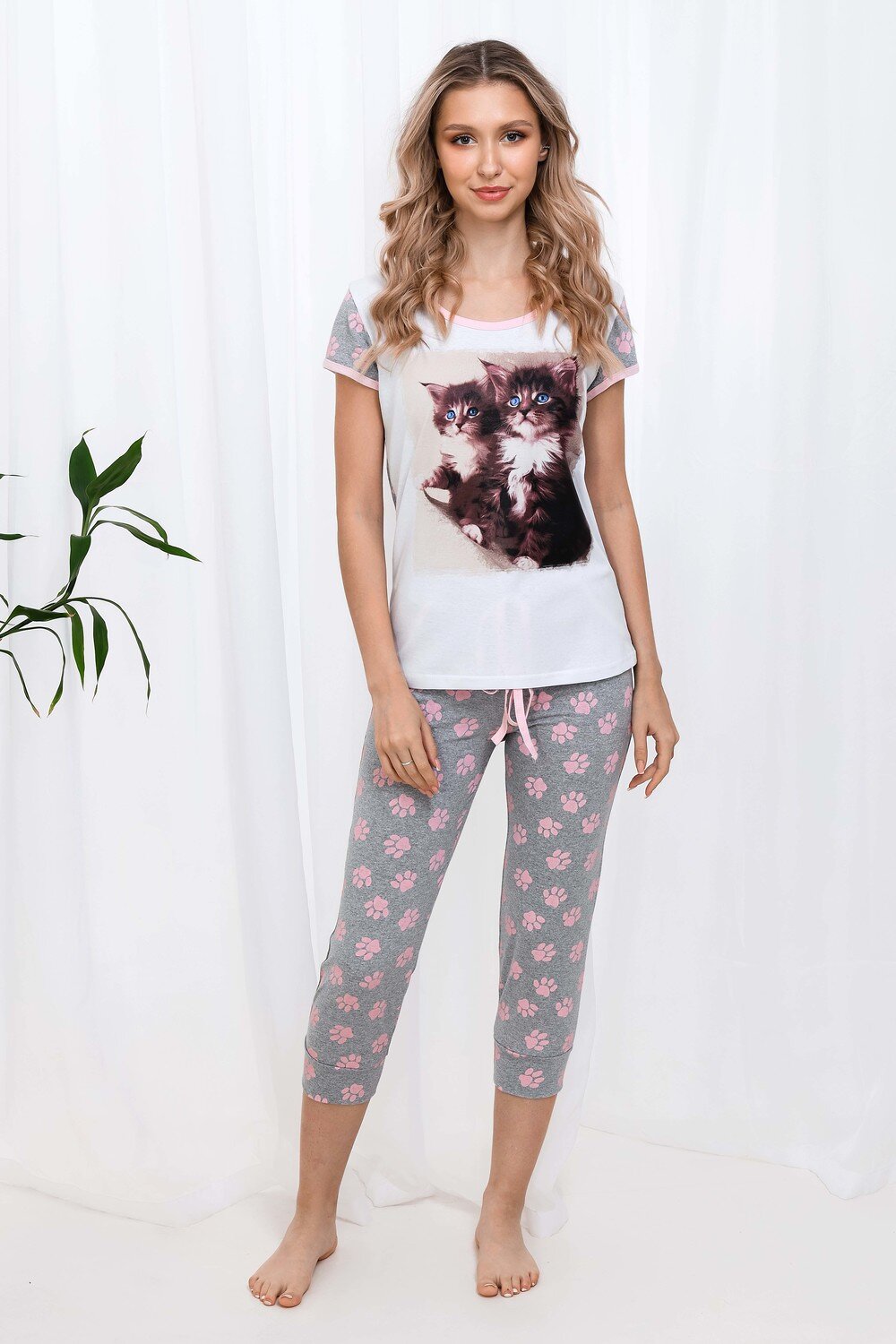 Натали Пижама 427359 Пижама Два котенка бриджи серый