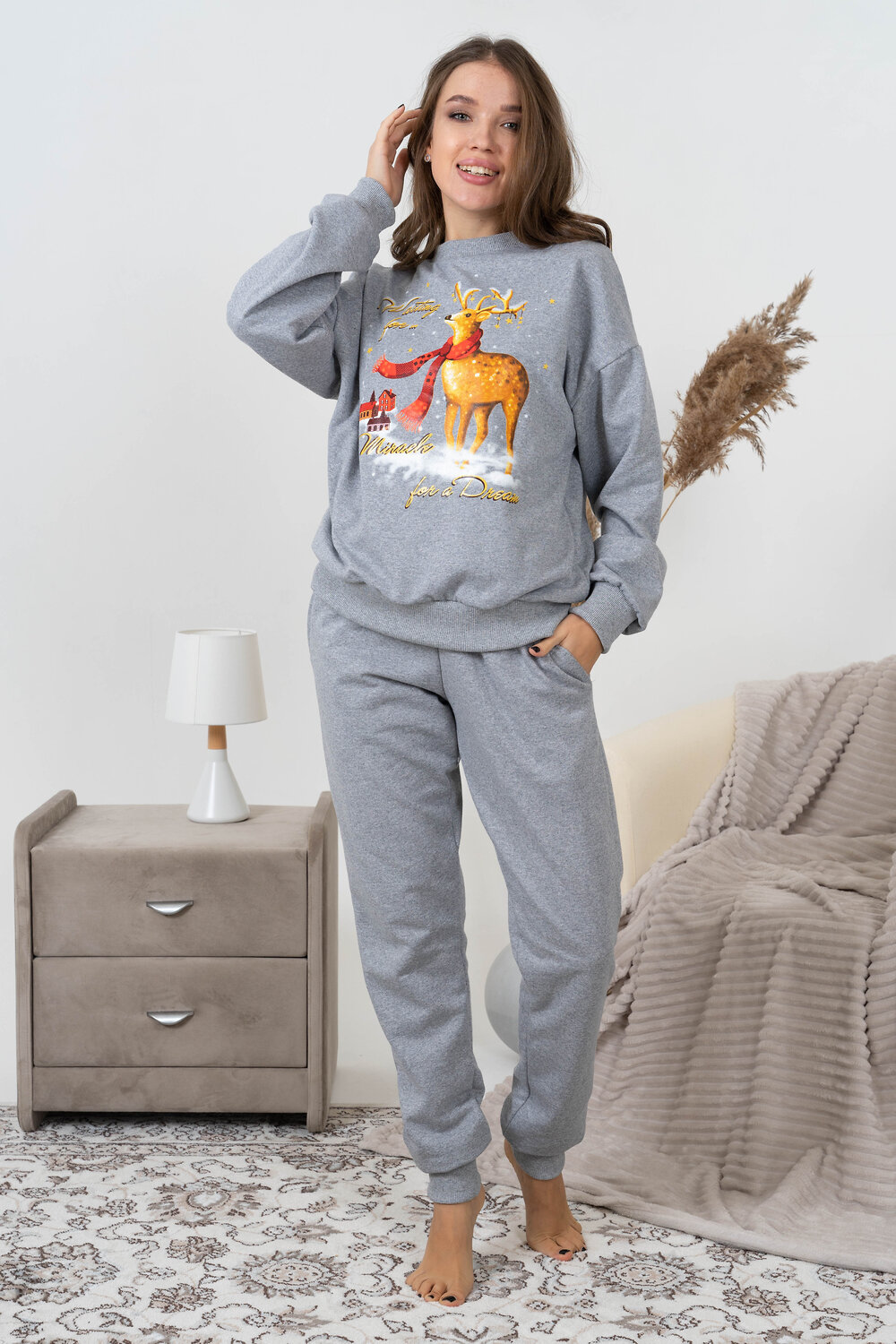 Натали Костюм 434921 Костюм Рождество серый меланж