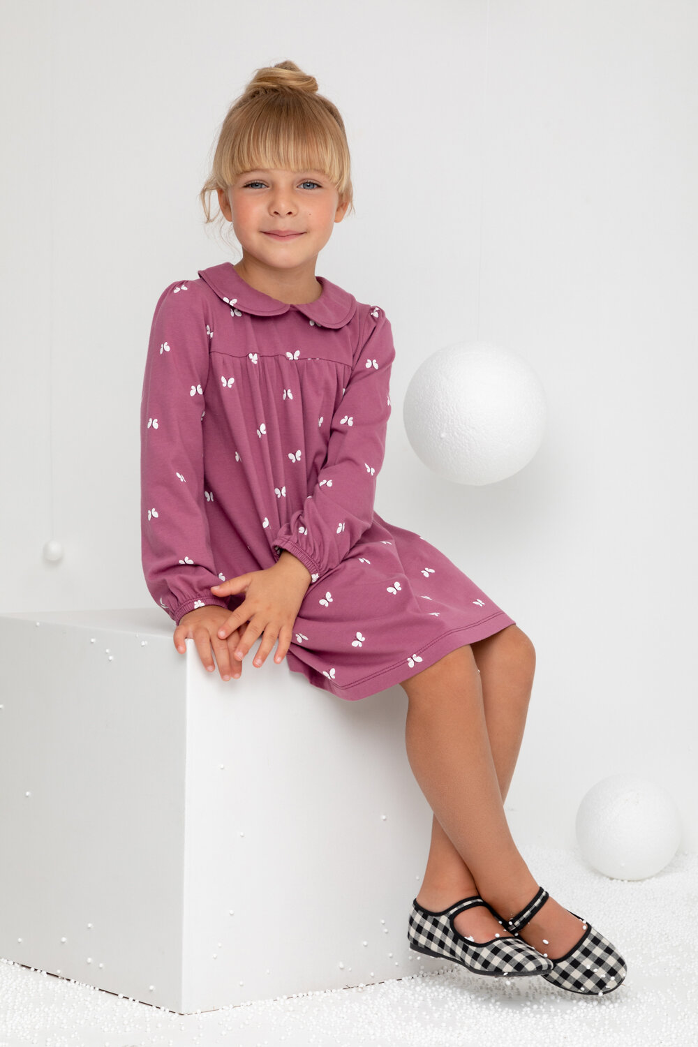 CROCKID Платье 445078 К 5834 сливовый, белые бабочки