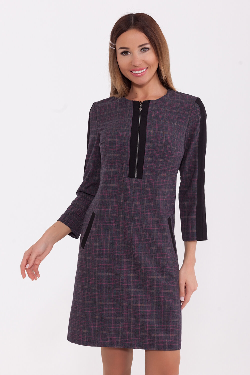 VISERDI Платье 81800 10033-клт 4191070 Темно-серый/бордовая клетка
