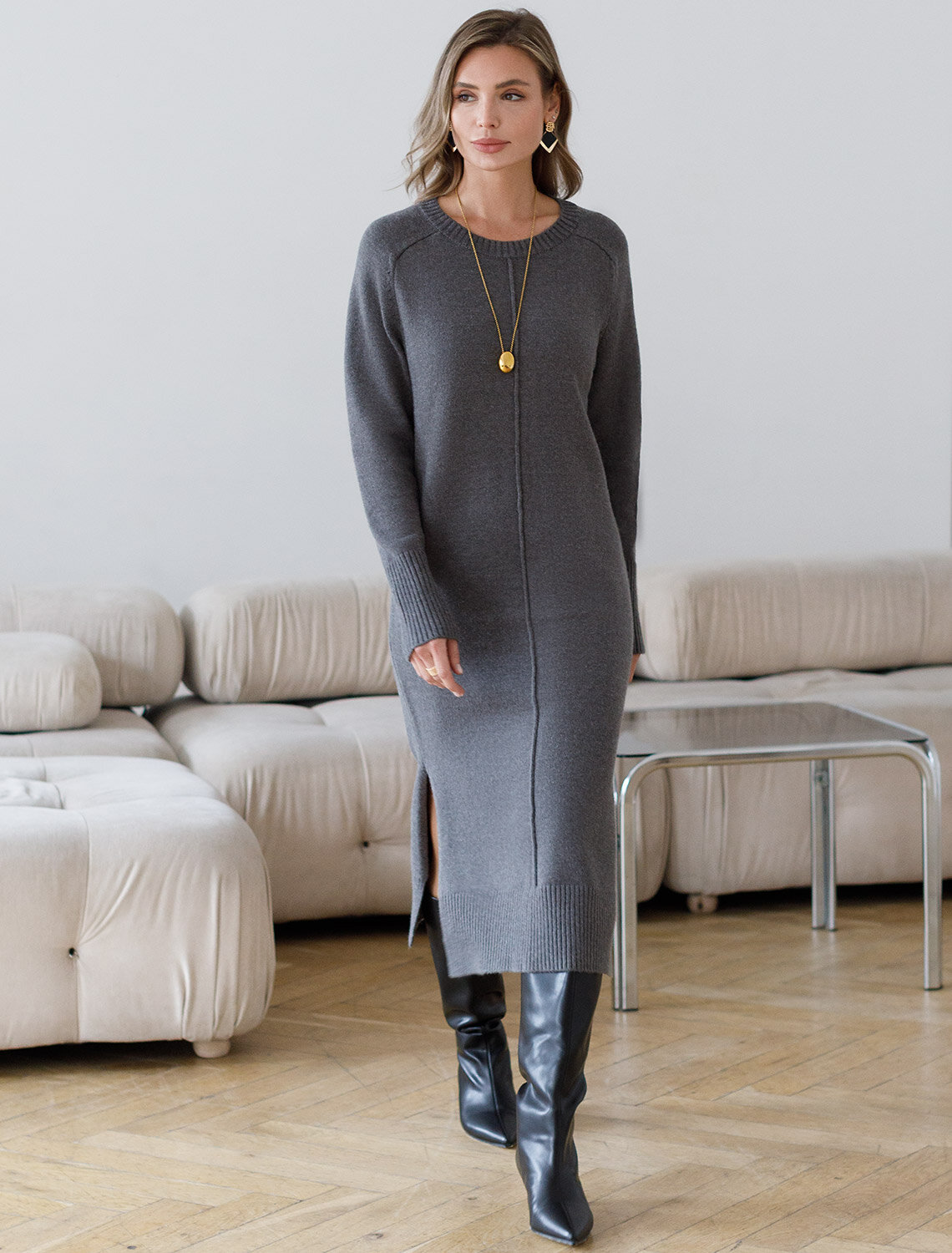 VILATTE Платье 561138 D32.107 темно-серый меланж