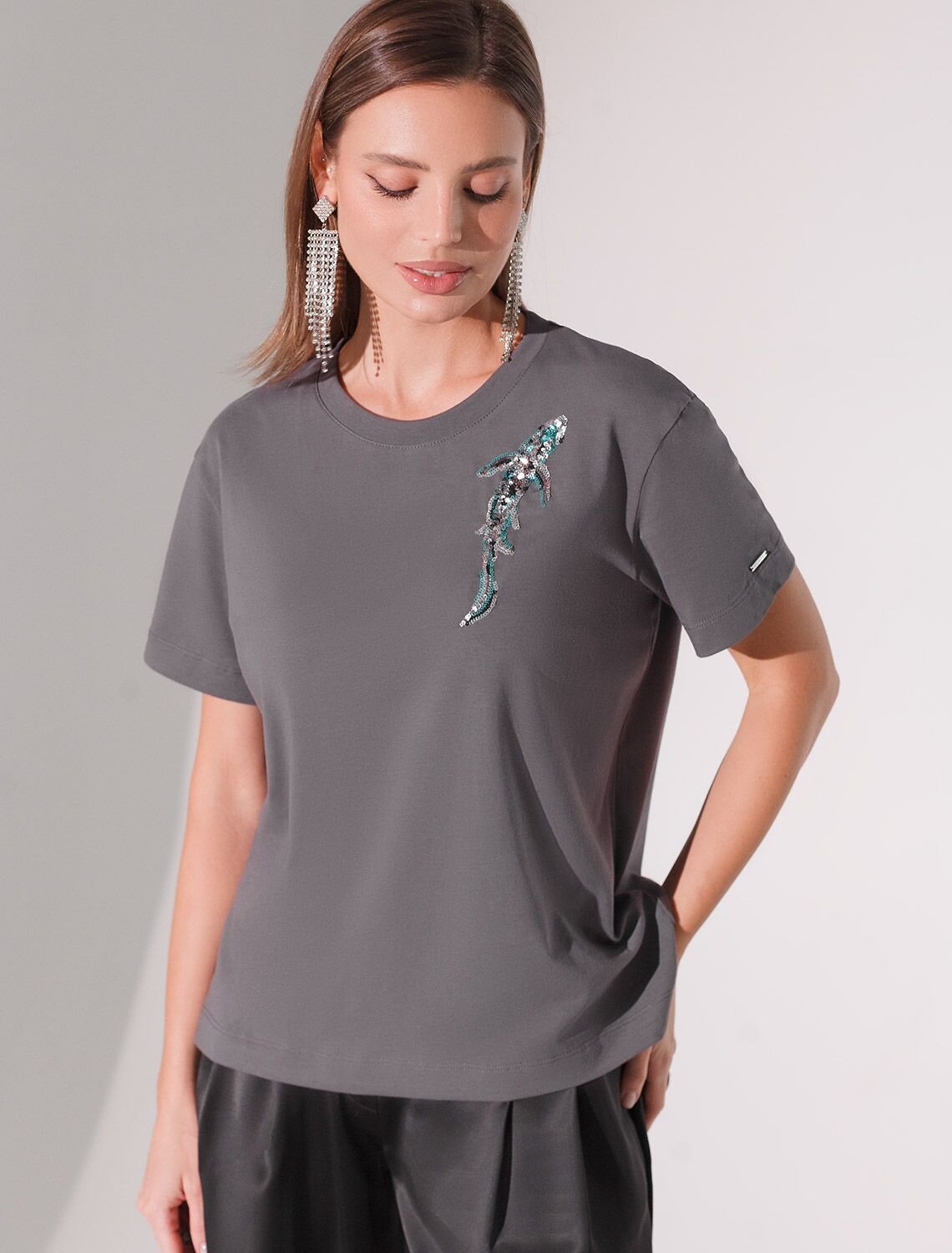 VILATTE Футболка 567421 D49.124 т.серый_рыба