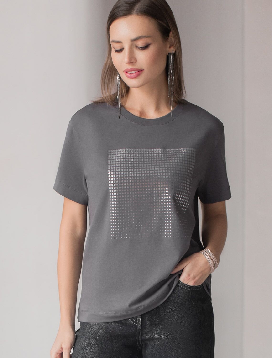 VILATTE Футболка 567875 D49.124 т.серый_фольга