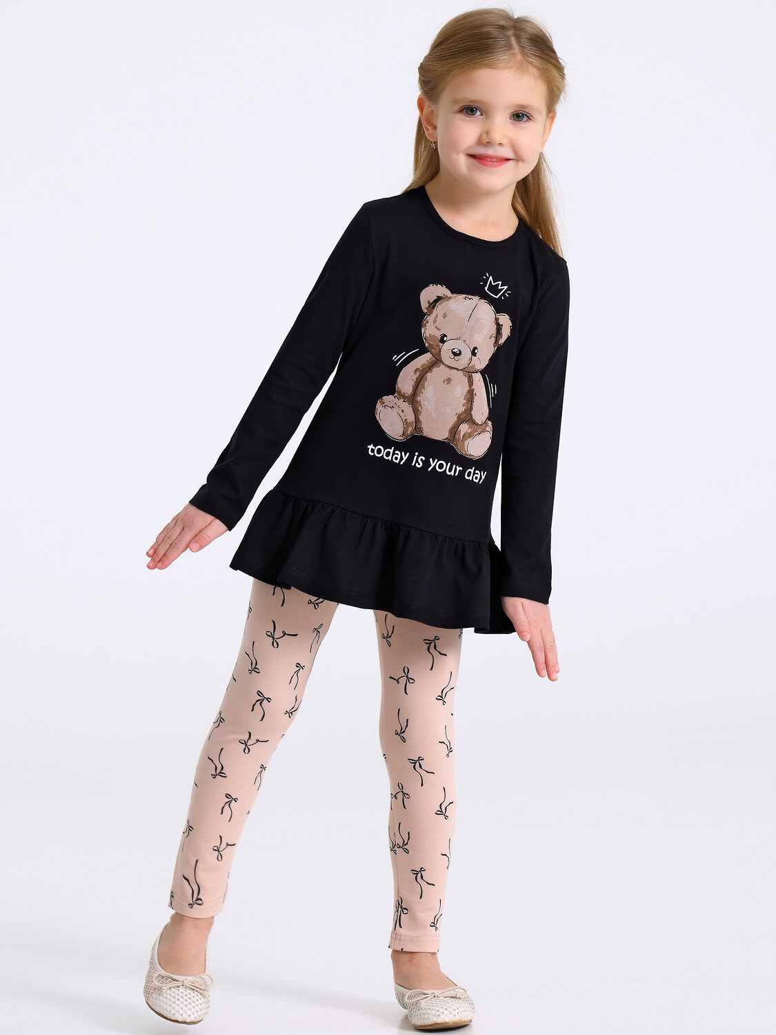 Апрель Комплект 568833 2ДТЛ5874804н черный+черные бантики на бежевом / Медвежонок