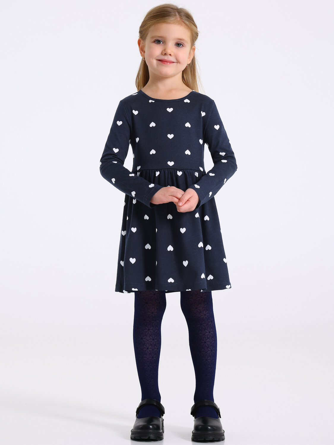 Апрель Платье 568845 1ДПД4398001н белые сердечки на темно-синем