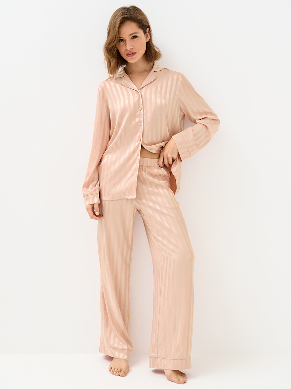 Omsa Пижама 569167 OmD 0231D LINE Пижама жен. (Рубашка+Брюки жаккард), PL Rosa Cenere (Розовый)