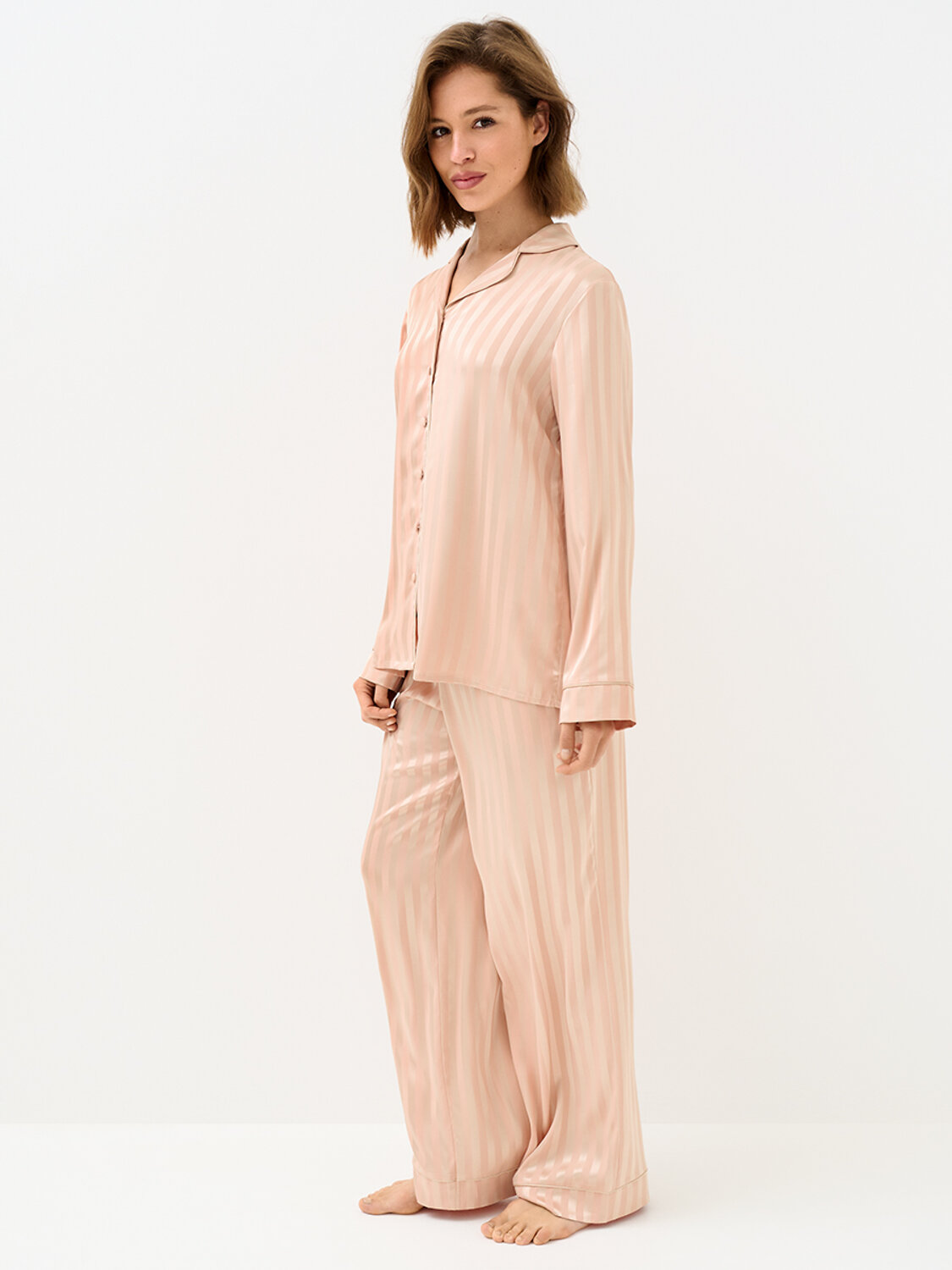 Omsa Пижама 569167 OmD 0231D LINE Пижама жен. (Рубашка+Брюки жаккард), PL Rosa Cenere (Розовый)