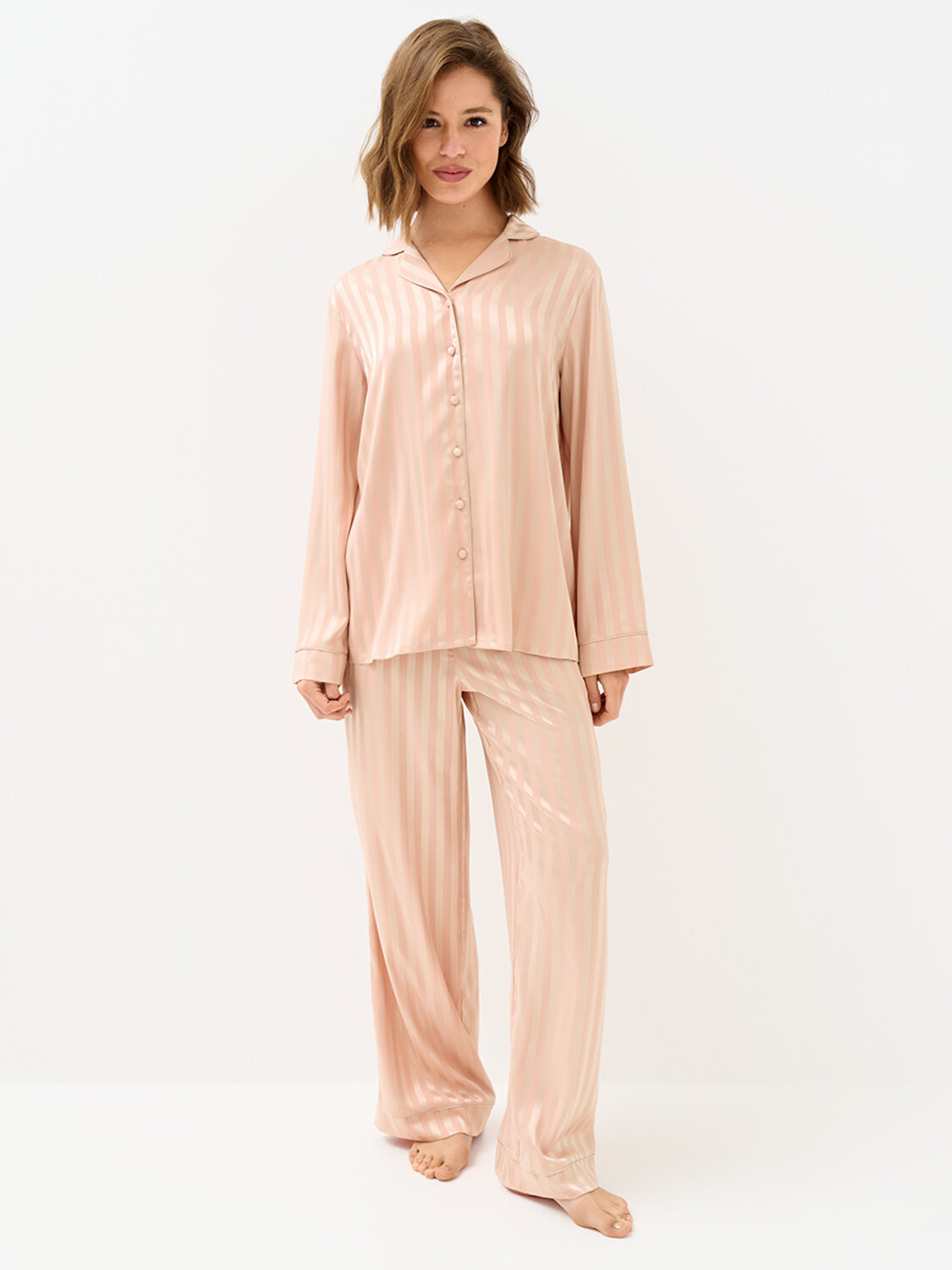 Omsa Пижама 569167 OmD 0231D LINE Пижама жен. (Рубашка+Брюки жаккард), PL Rosa Cenere (Розовый)