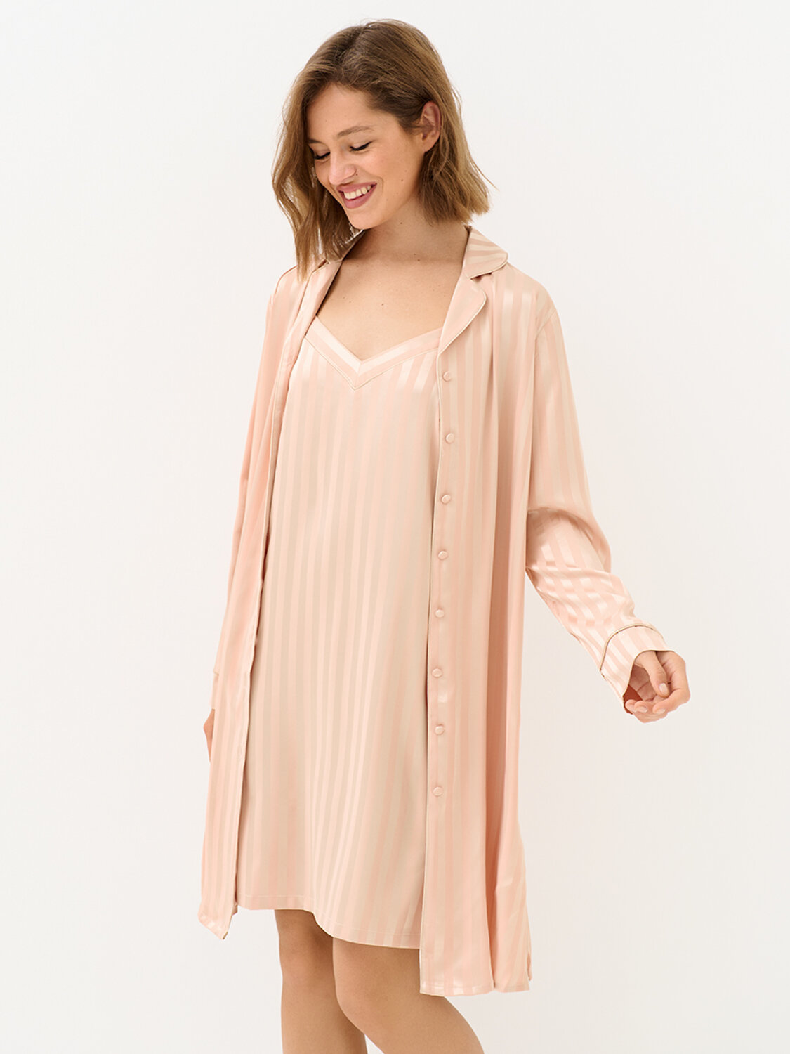 Omsa Сорочка 569170 OmD 0110D LINE Сорочка жен. (узк.бретели жаккард), PL Rosa Cenere (Розовый)