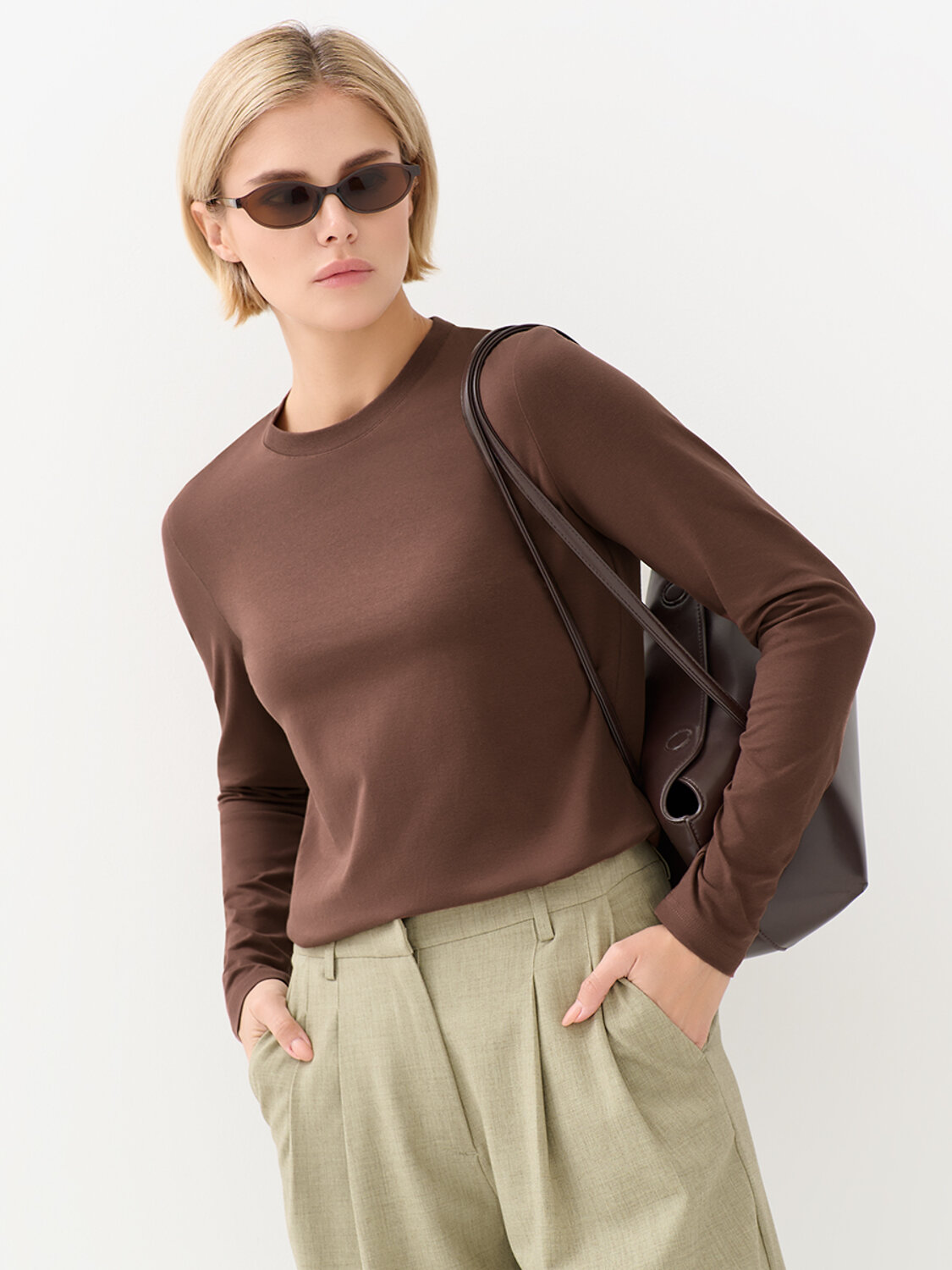 Omsa Лонгслив 569192 OmT_D1631 Лонгслив женский прямого кроя, CO+EL Cioccolata (Коричневый)