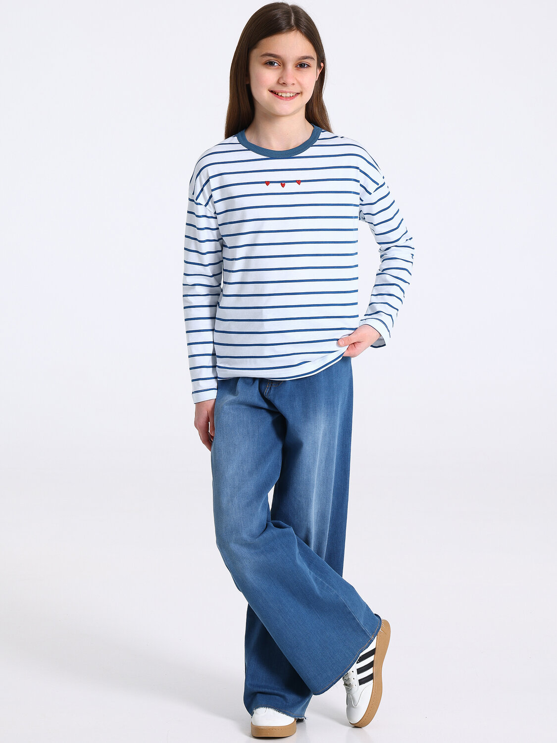 Апрель Лонгслив 569740 1ДДЛД4896001н полоска белый +синий