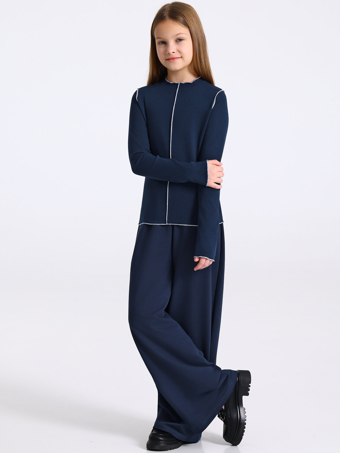 Апрель Лонгслив 569828 1ДДЛД4501200 темно-синий+белый