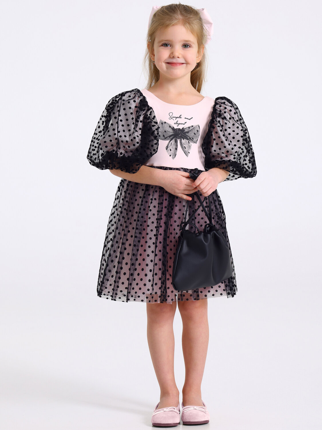 Апрель Платье 569837 1ДПК4837804с нежно-розовый+черный горох