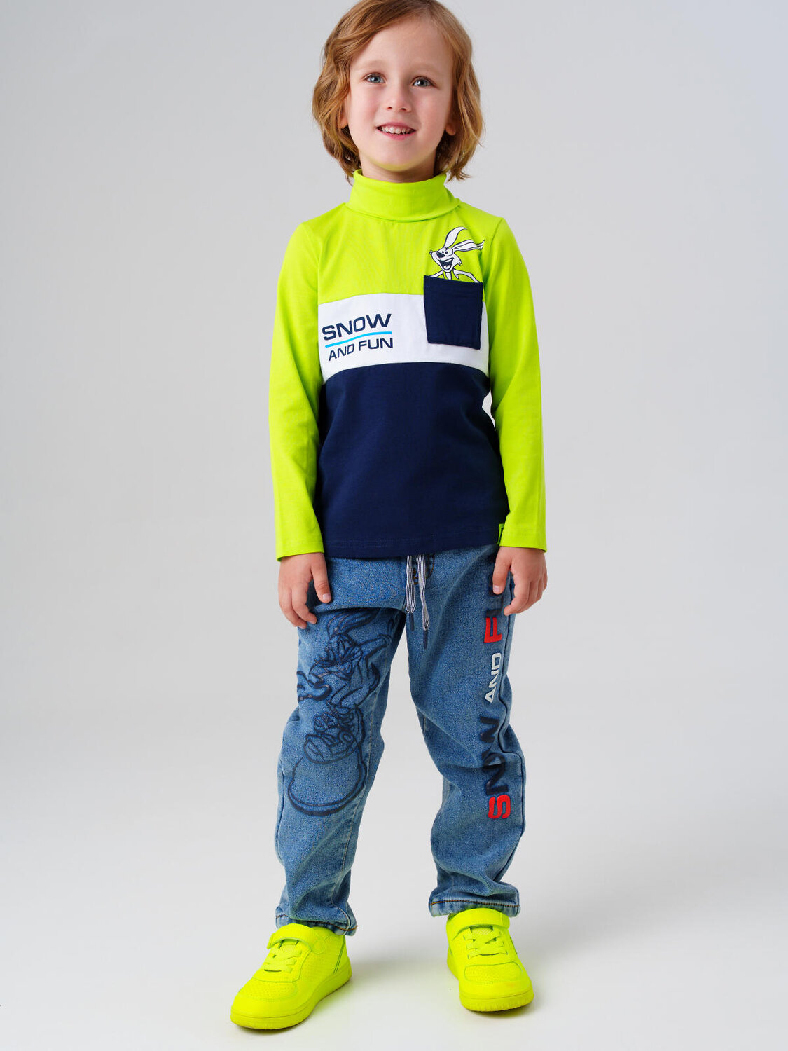 PLAYTODAY Водолазка 570088 32512232 белый,ярко-зеленый,тёмно-синий