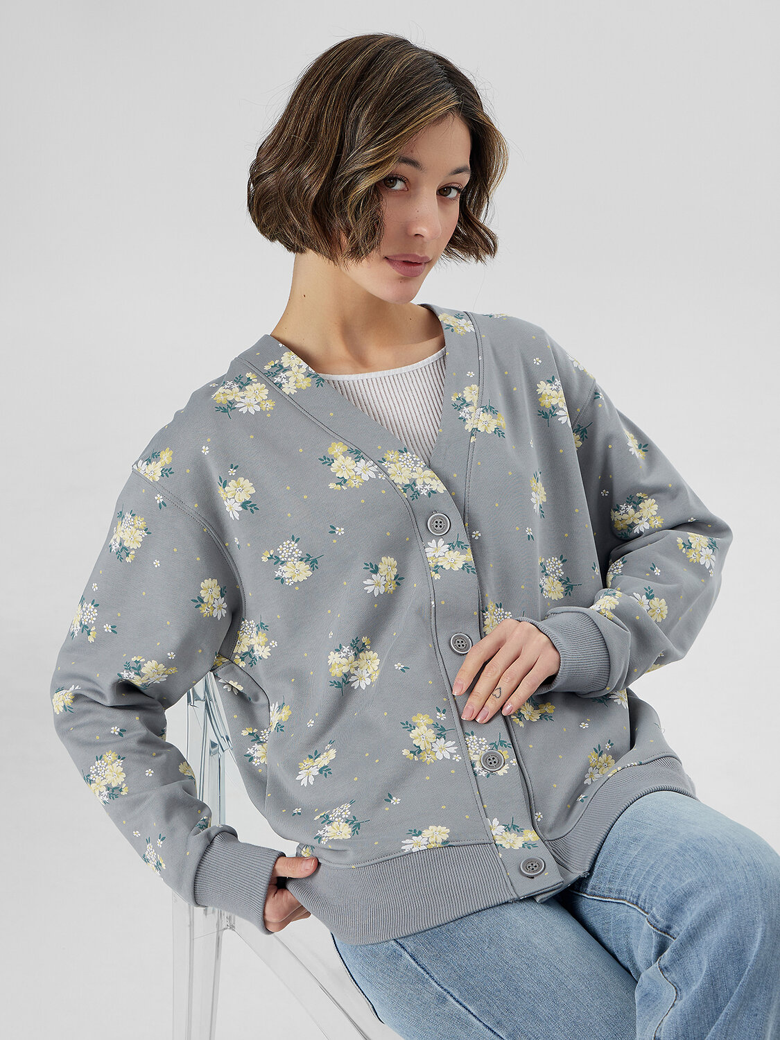 MARK FORMELLE Кардиган 570703 172114 цветы на сером