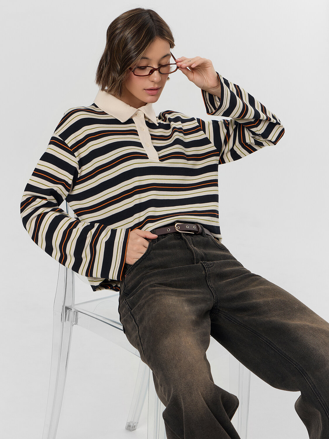 MARK FORMELLE Поло 571660 122877 молочно -оранжевая полоска