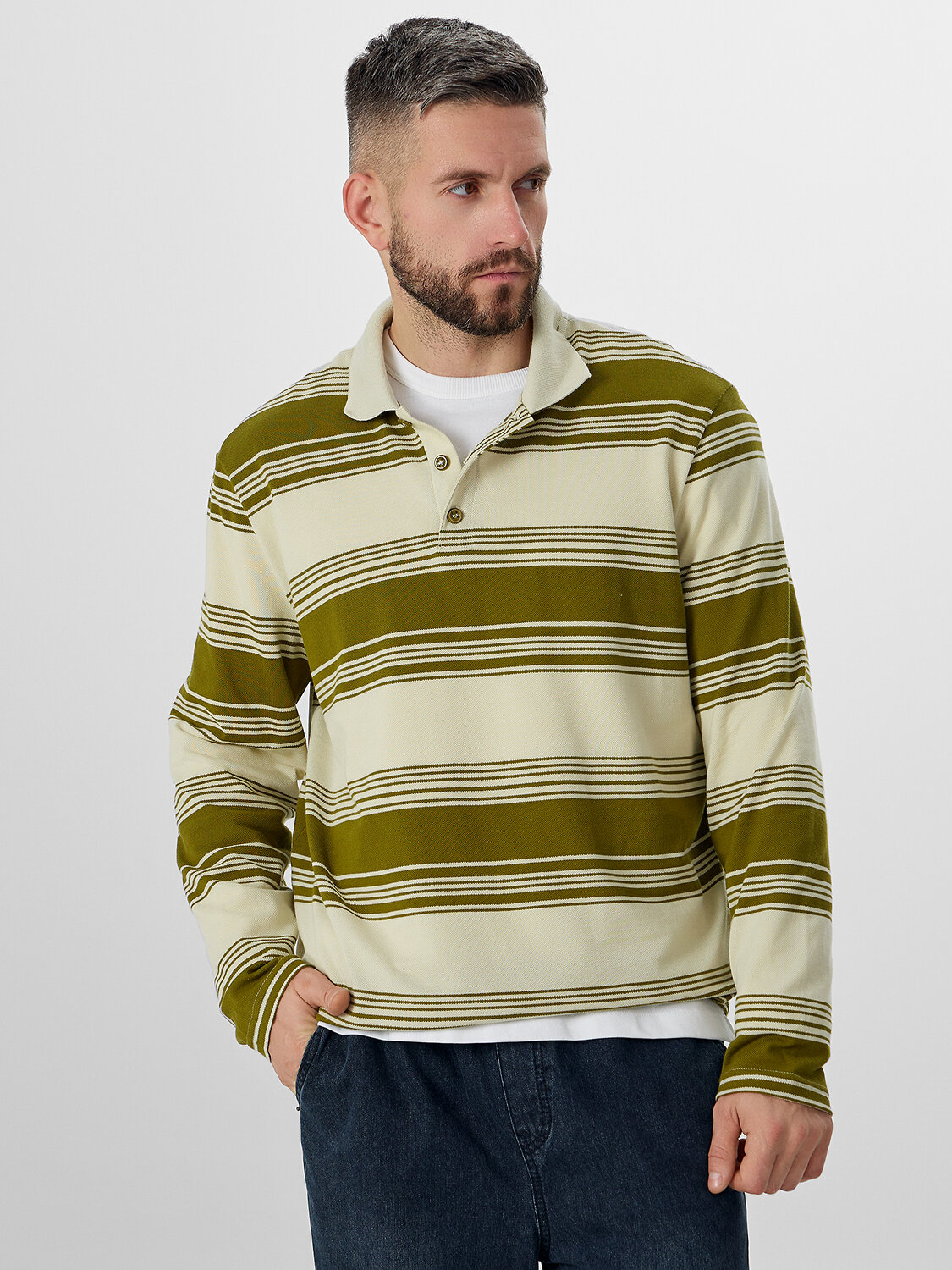 MARK FORMELLE Поло 571668 121933 оливковая полоска на молочном